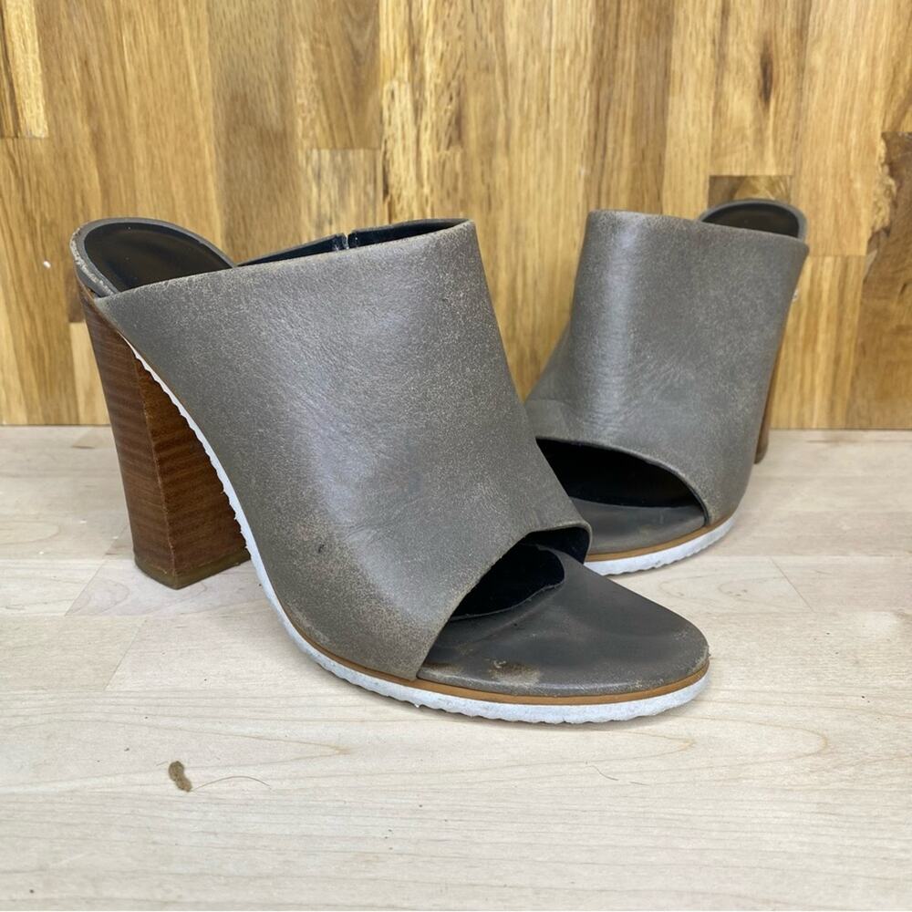 Tibi Bee Storm Leather Peep Toe Heeled Mule Tread Sole 36